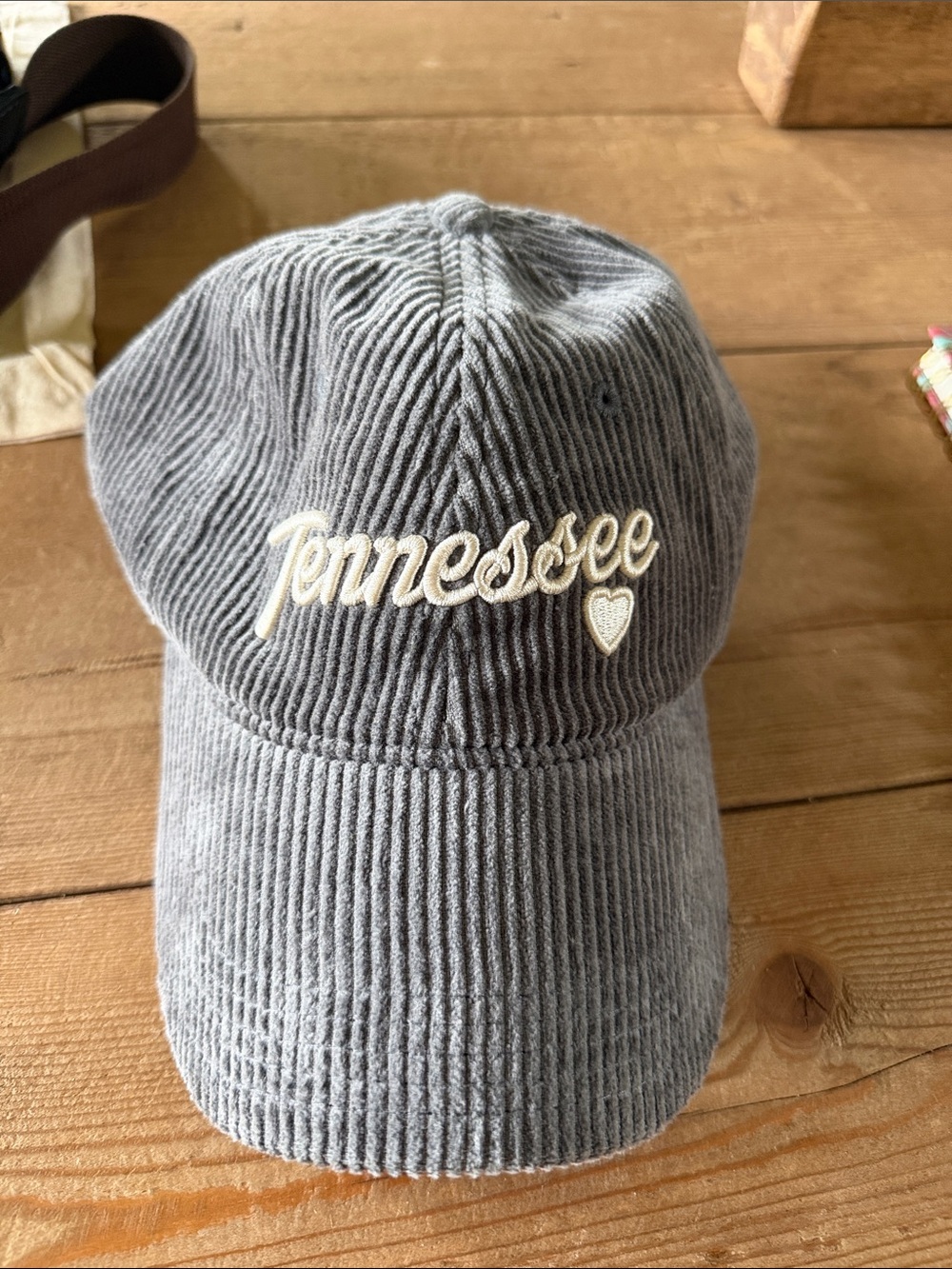 Tennessee Corduroy Baseball Cap in Gray with Cream Script - NEW
